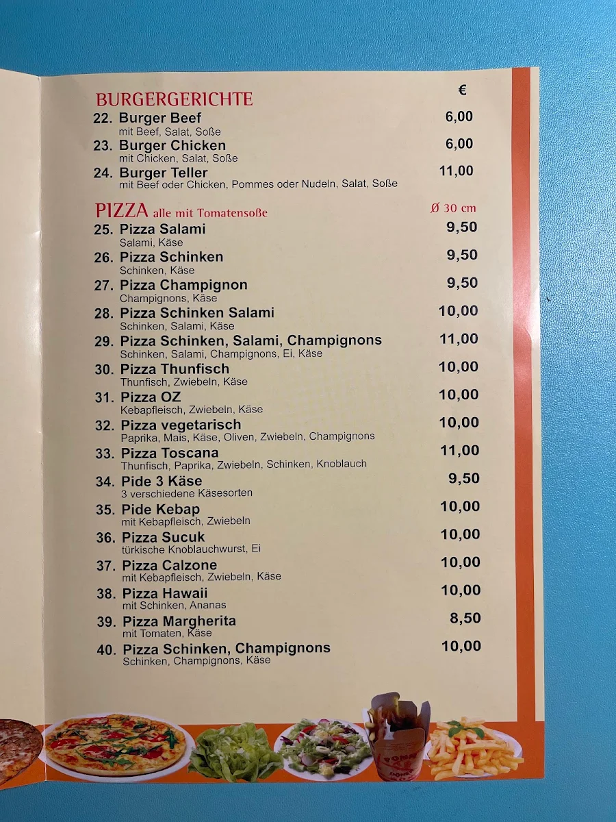 Speisekarte, Zum Oz