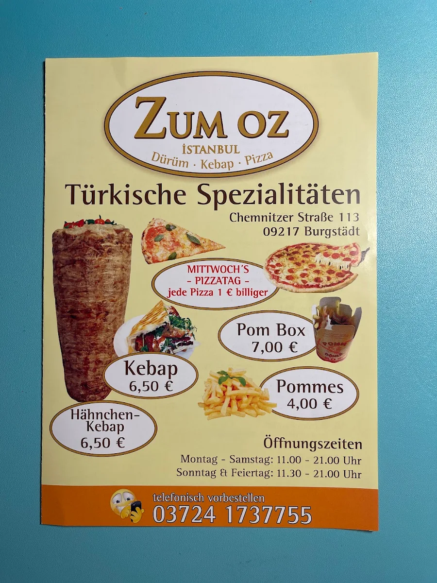 Speisekarte, Zum Oz