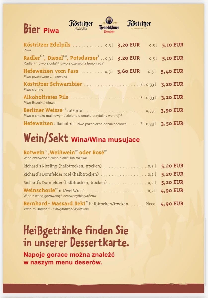 Speisekarte, Tierparkrestaurant