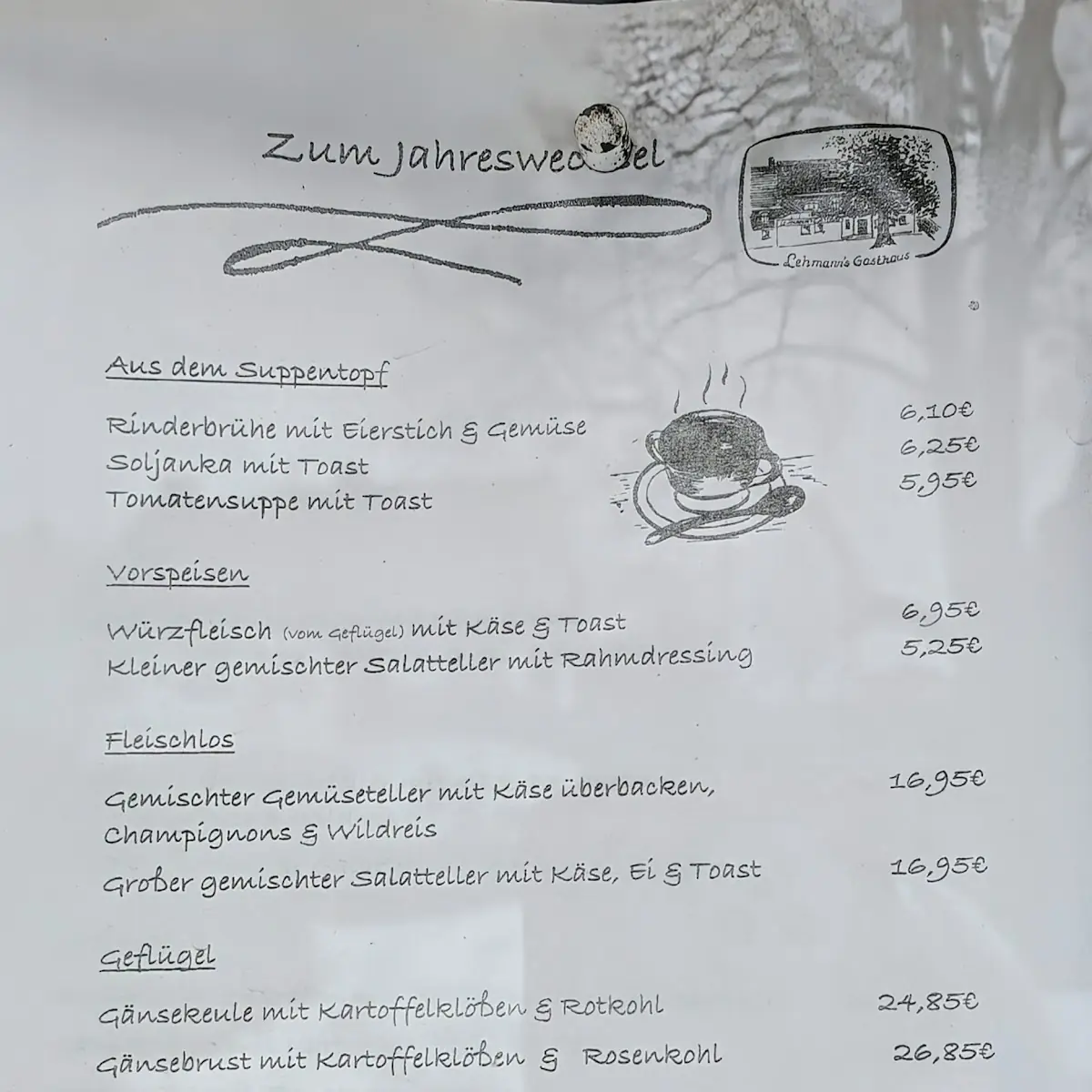 Speisekarte, Gaststätte Lehmann