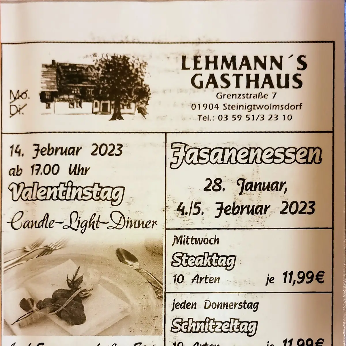 Speisekarte, Gaststätte Lehmann