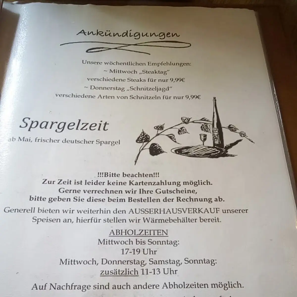Speisekarte, Gaststätte Lehmann