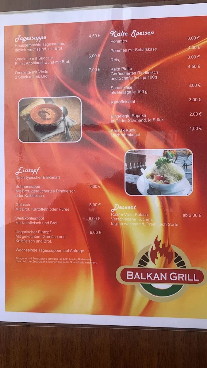 Speisekarte, Balkan Grill