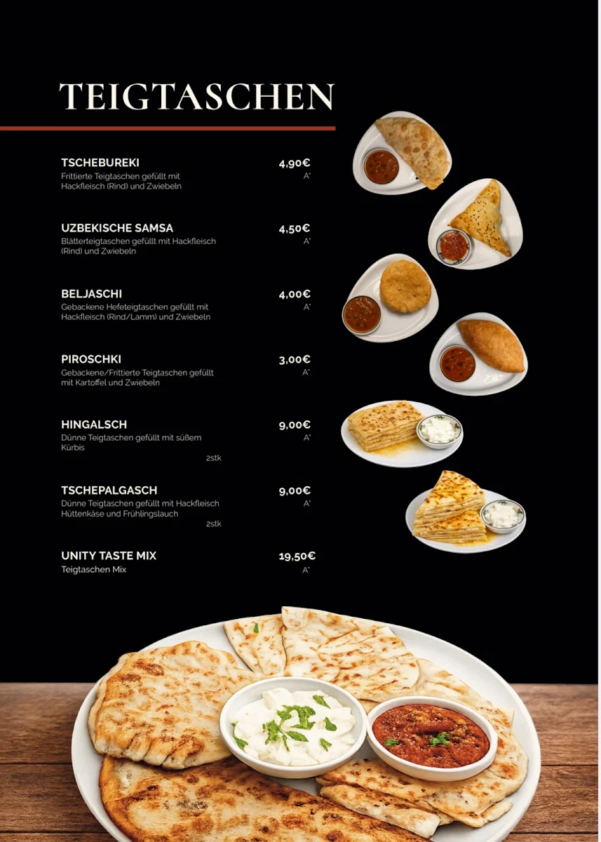 Speisekarte, Unity Taste Restaurant