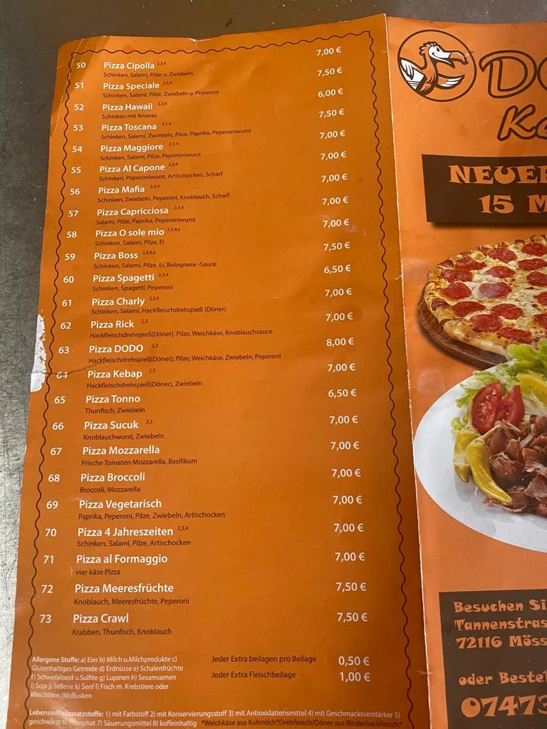 Speisekarte, Dodo Kebaphaus