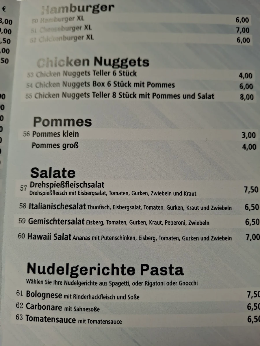 Speisekarte, Dodo Kebaphaus
