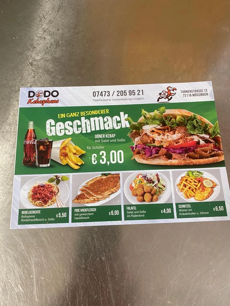 Speisekarte, Dodo Kebaphaus