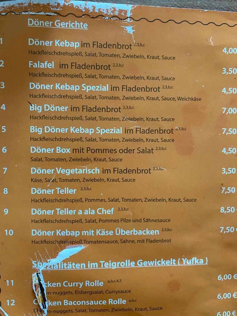 Speisekarte, Dodo Kebaphaus