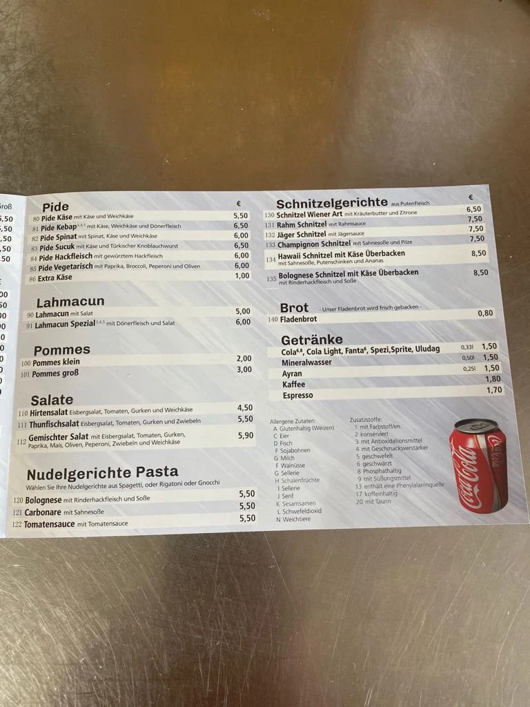 Speisekarte, Dodo Kebaphaus