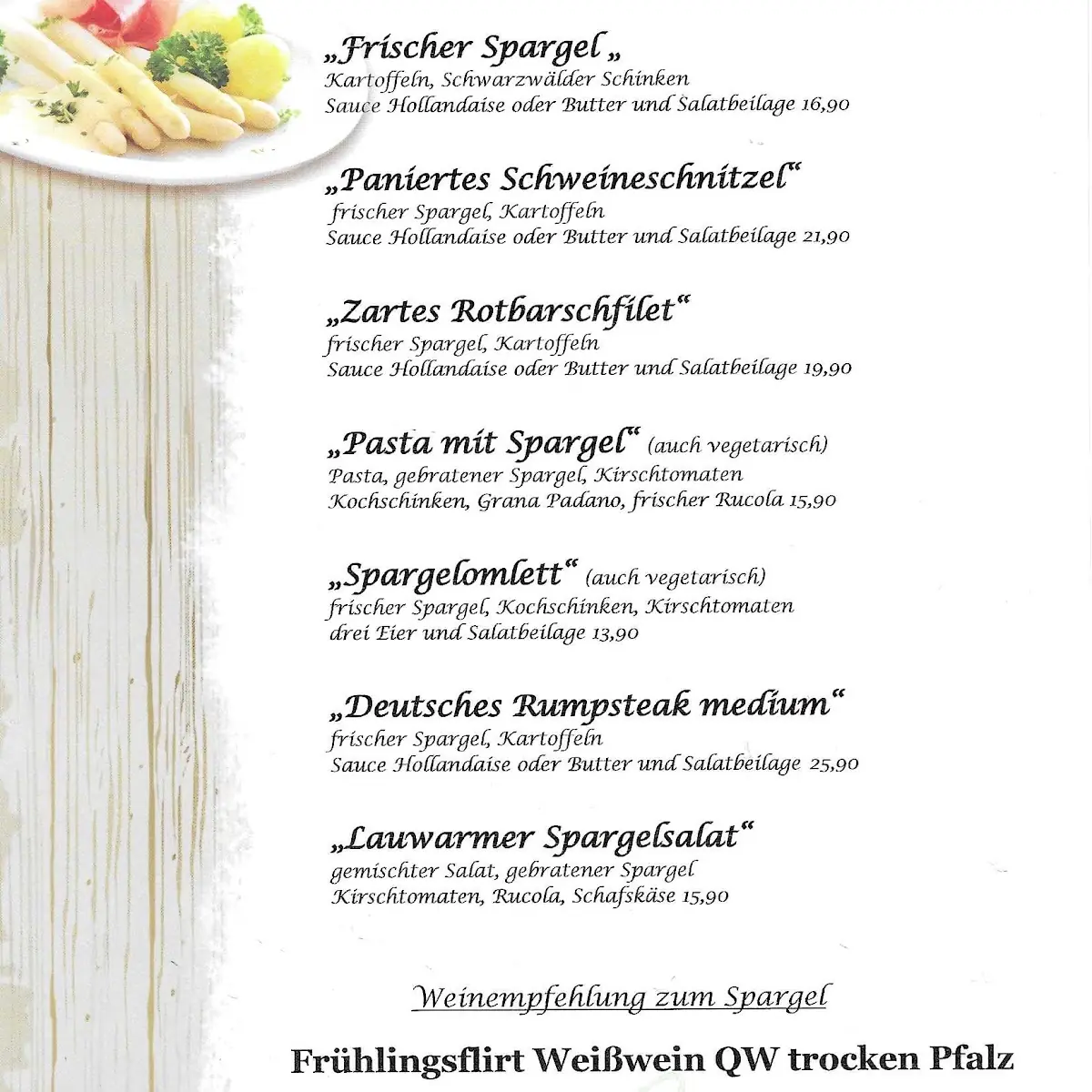 Speisekarte, Restaurant Weinbergbaude
