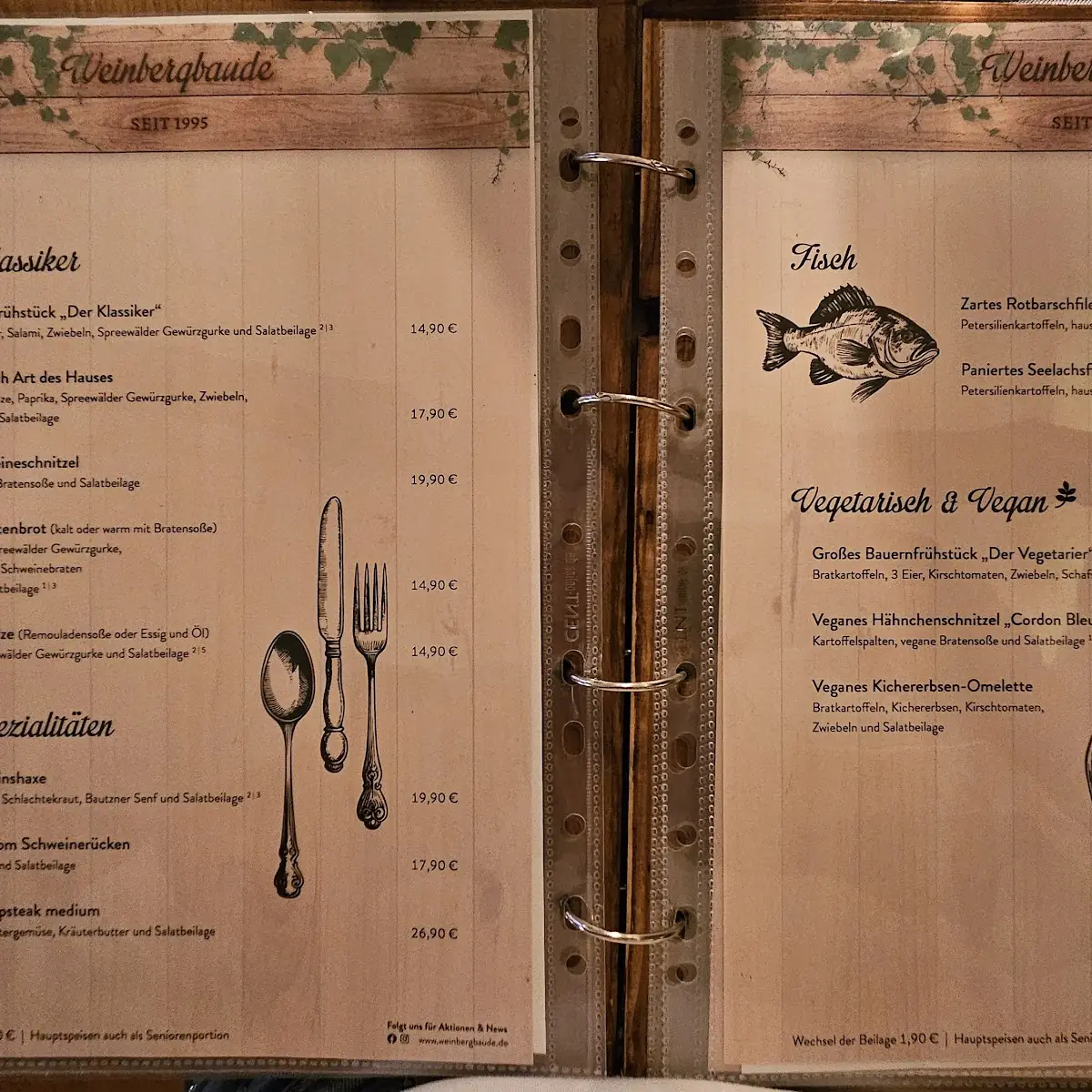 Speisekarte, Restaurant Weinbergbaude
