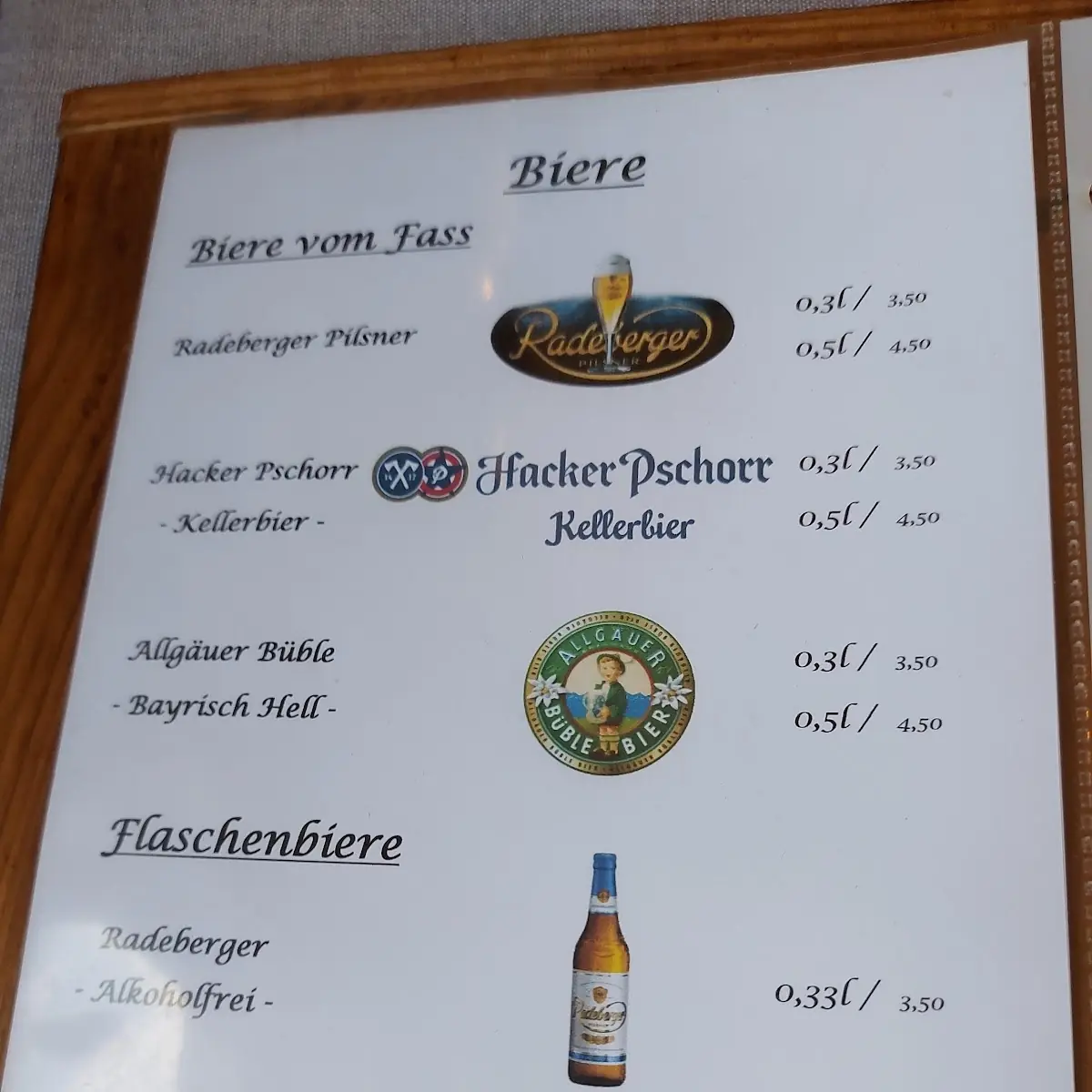 Speisekarte, Restaurant Weinbergbaude