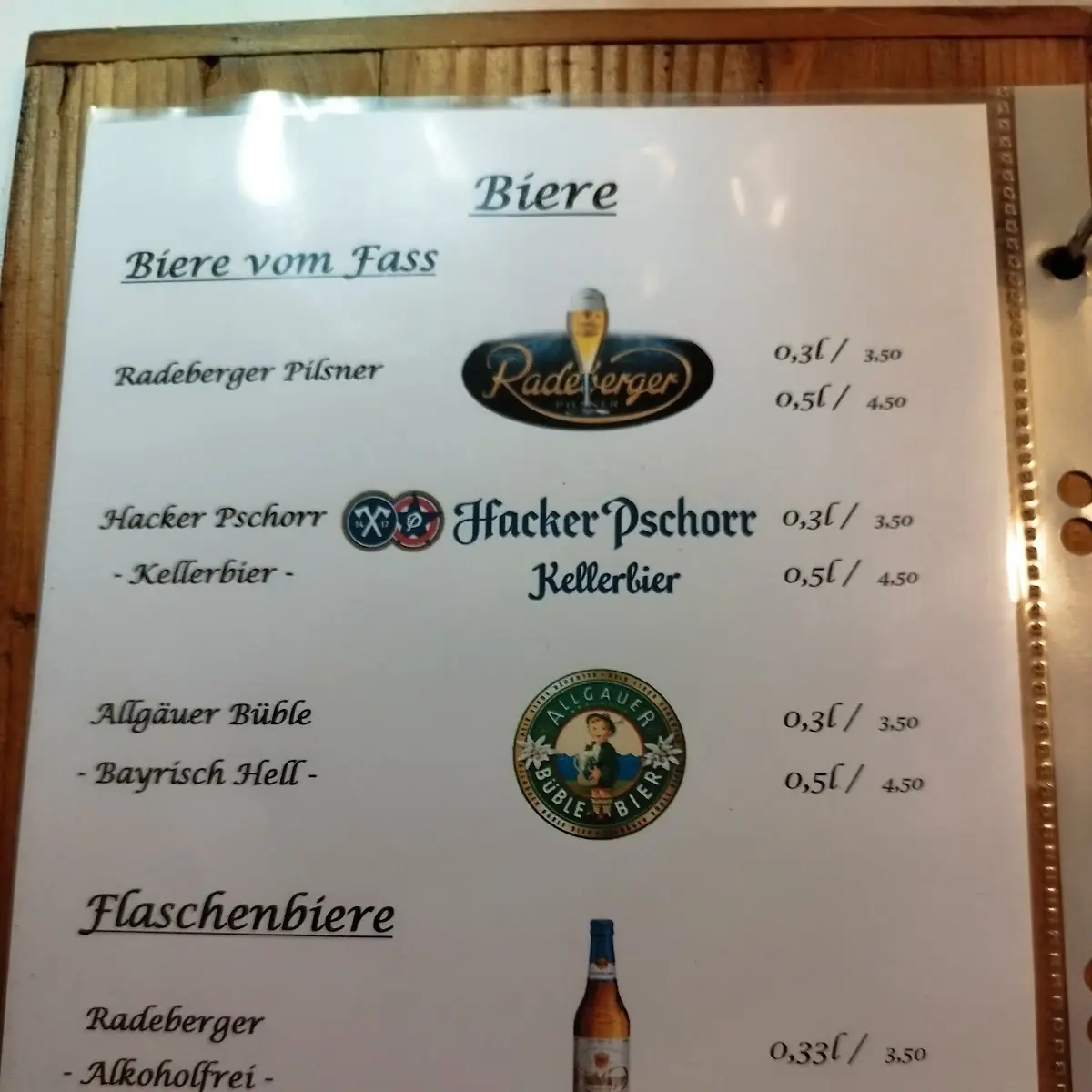 Speisekarte, Restaurant Weinbergbaude