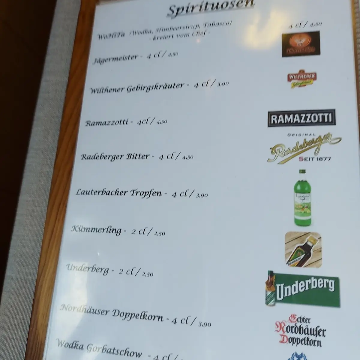 Speisekarte, Restaurant Weinbergbaude