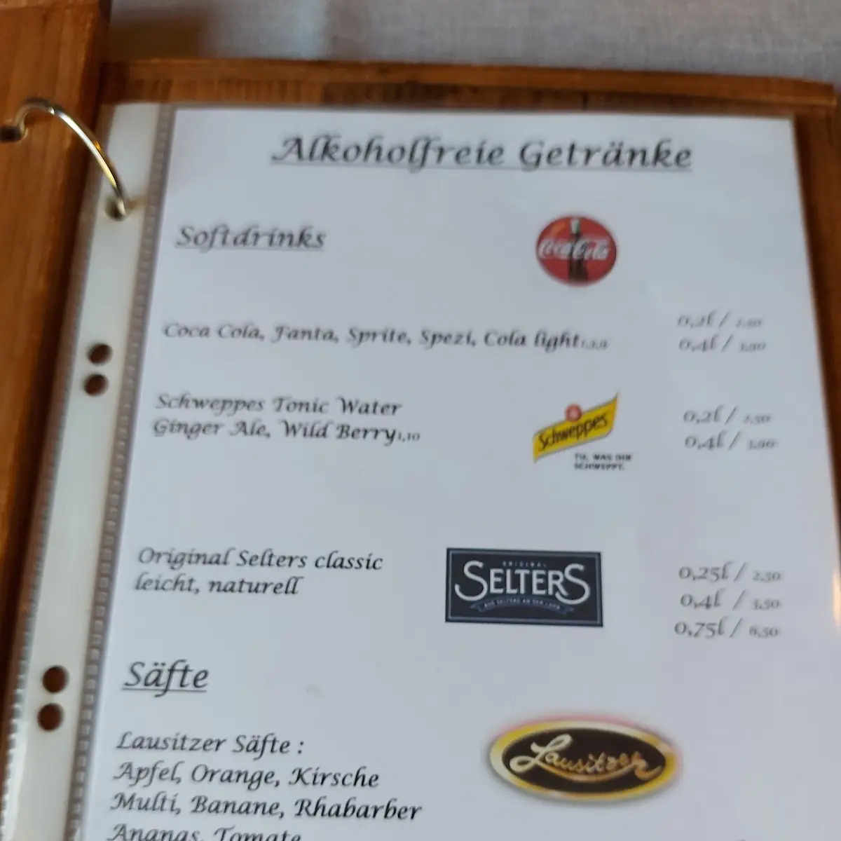 Speisekarte, Restaurant Weinbergbaude