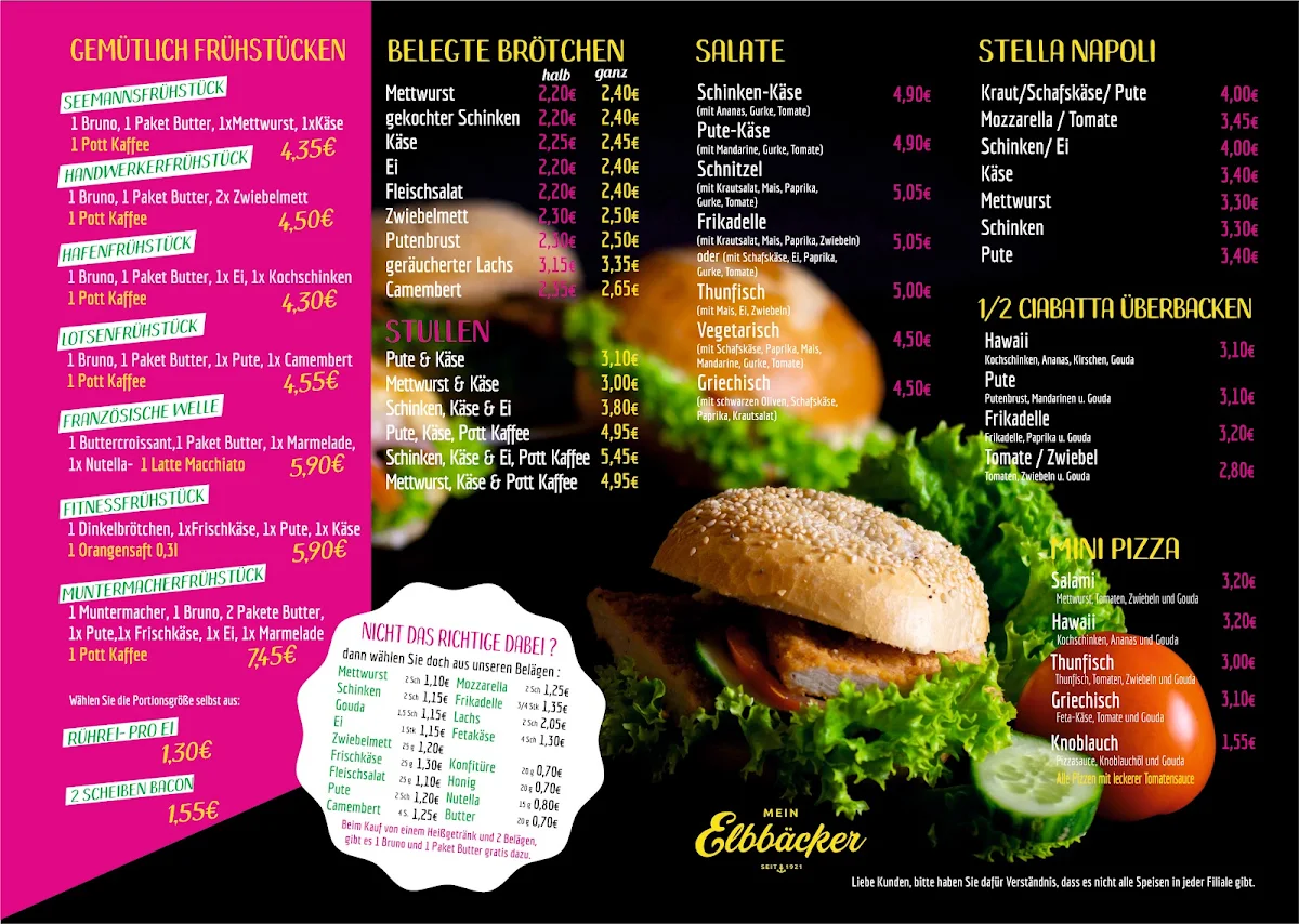 Speisekarte, Mein Elbbäcker - Bäckerei Heuer Friedensallee, Elmshorn