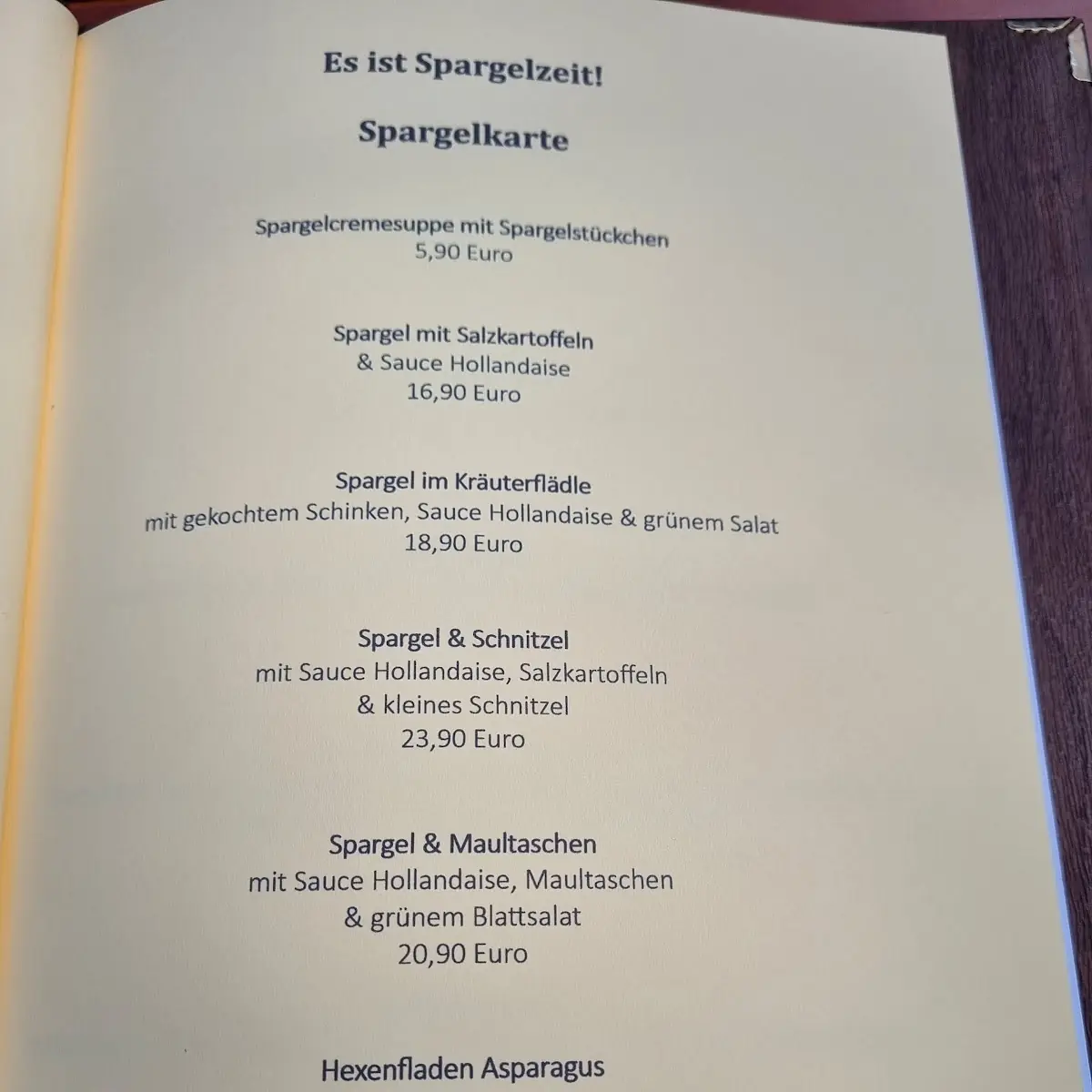 Speisekarte, Wirtshaus zur Hexenscheuer Restaurant mit Biergarten