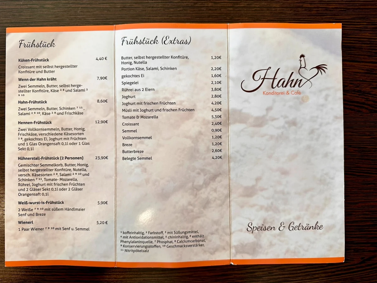 Speisekarte, Konditorei Cafe Hahn