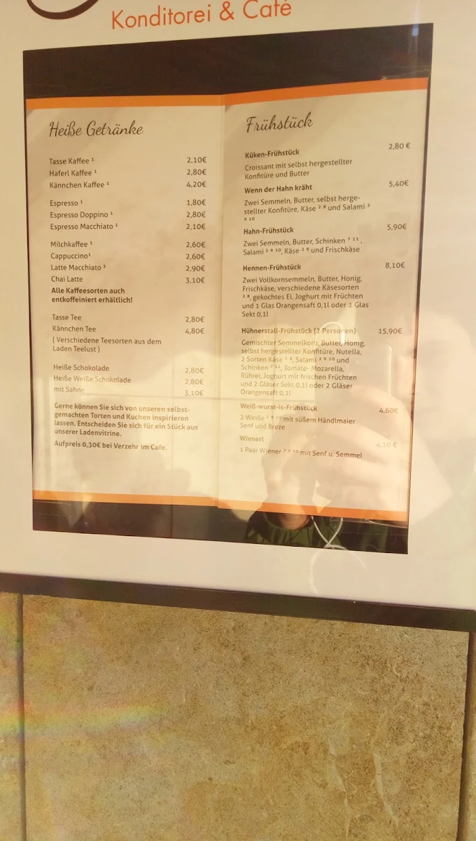 Speisekarte, Konditorei Cafe Hahn