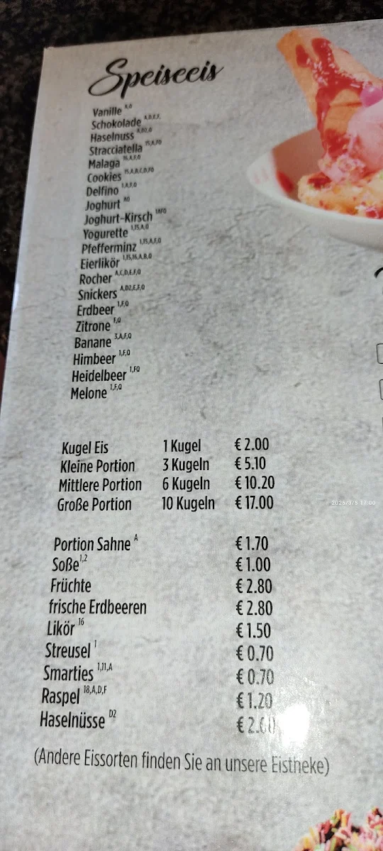 Speisekarte, Eiscafe Venezia