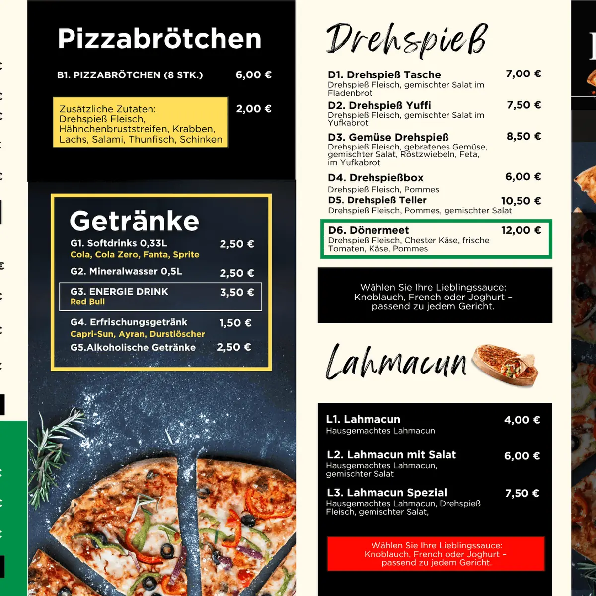 Speisekarte, Dönermeet Metelen