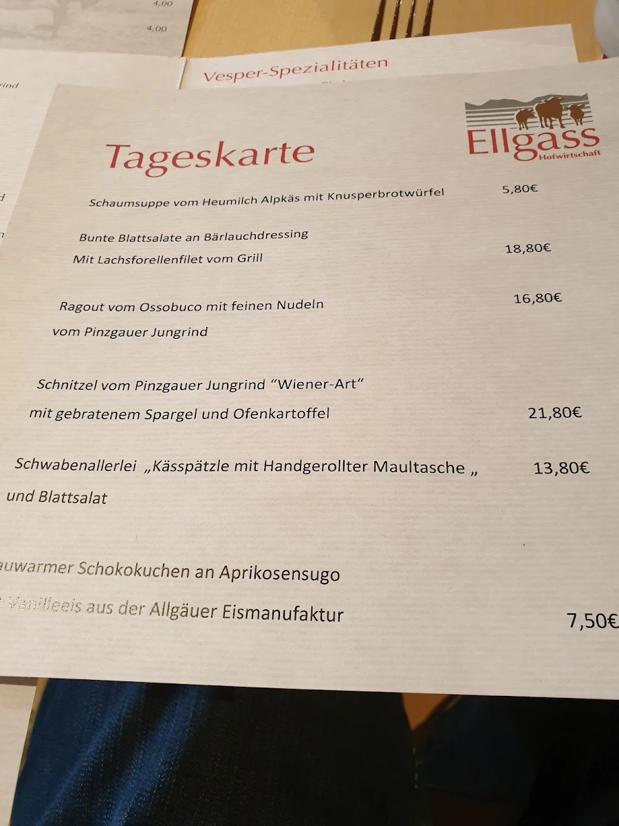 Speisekarte, Hofwirtschaft Löwen Eglofs