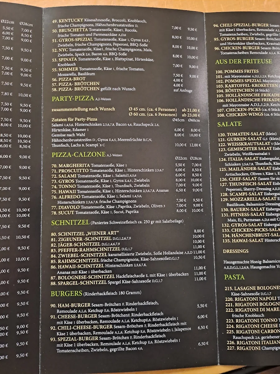 Speisekarte, Pizzeria Louis Prima