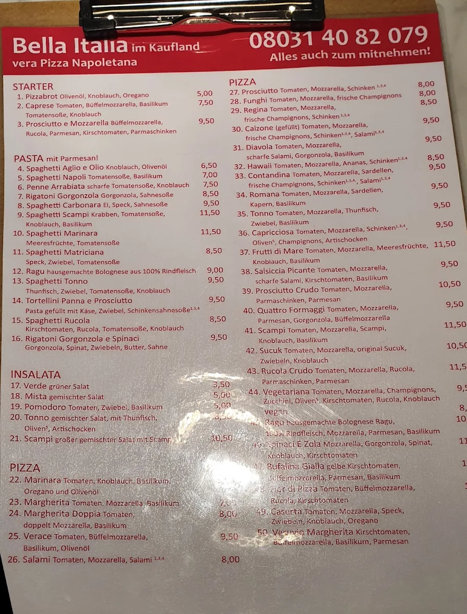 Speisekarte, Bella Italia