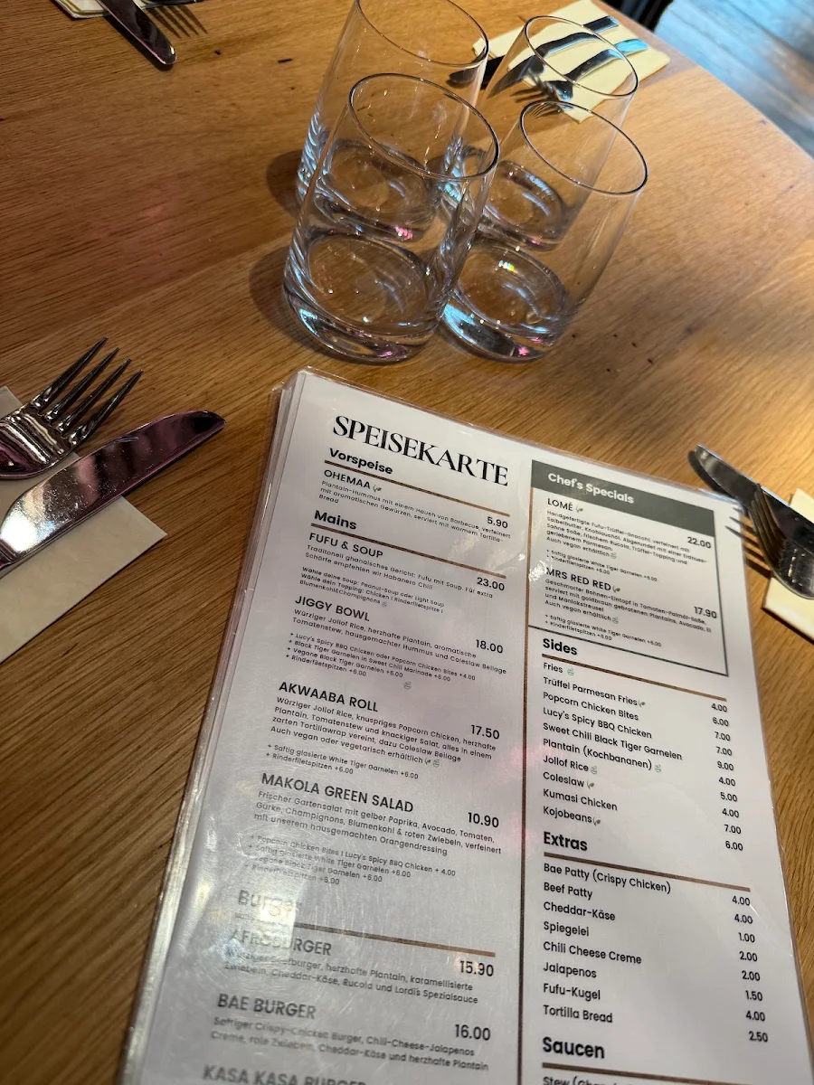 Speisekarte, akan afrofusion Restaurant