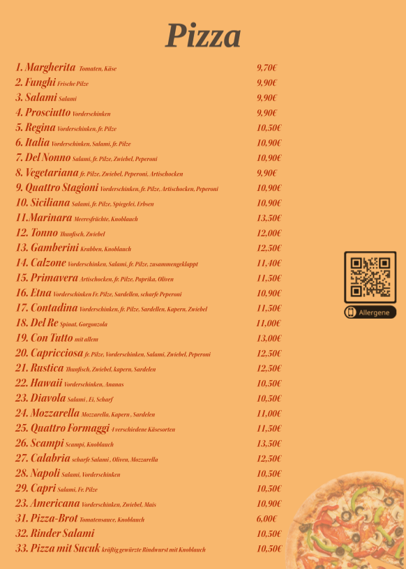 Speisekarte, Pizza Calabria