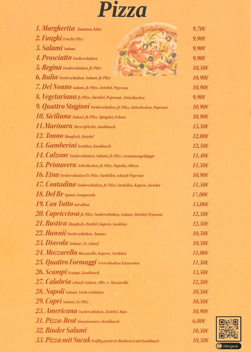 Speisekarte, Pizza Calabria