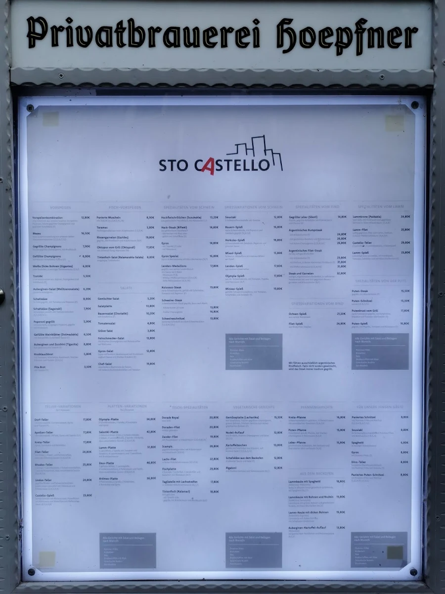 Speisekarte, Sto Castello
