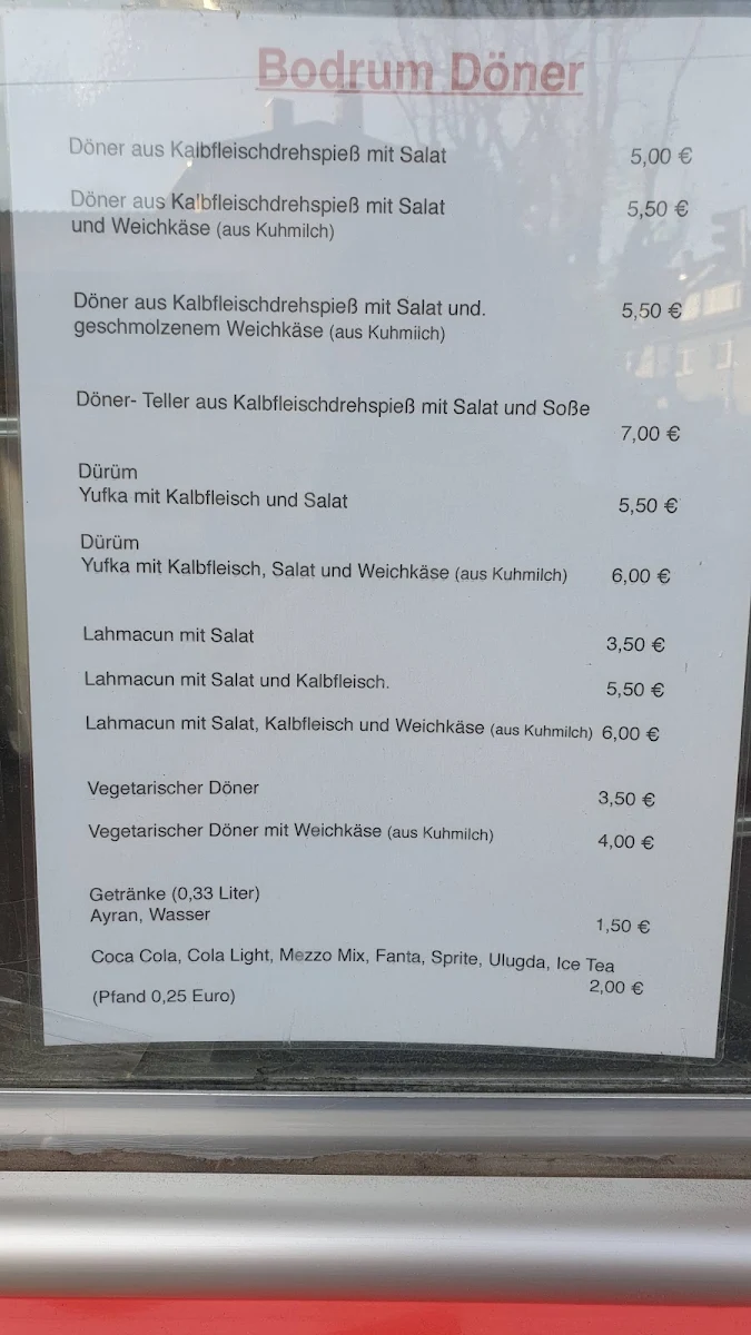 Speisekarte, Bodrum Döner