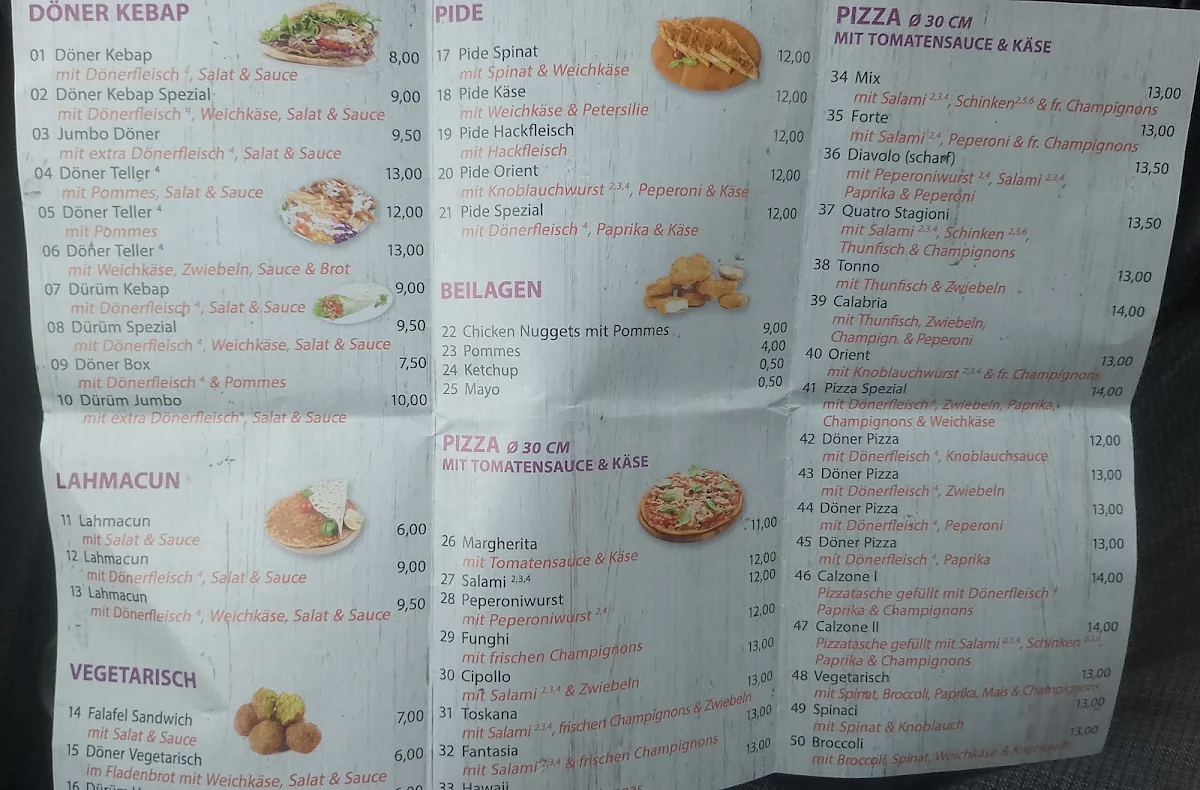 Speisekarte, Aubergine Döner & Pizzeria