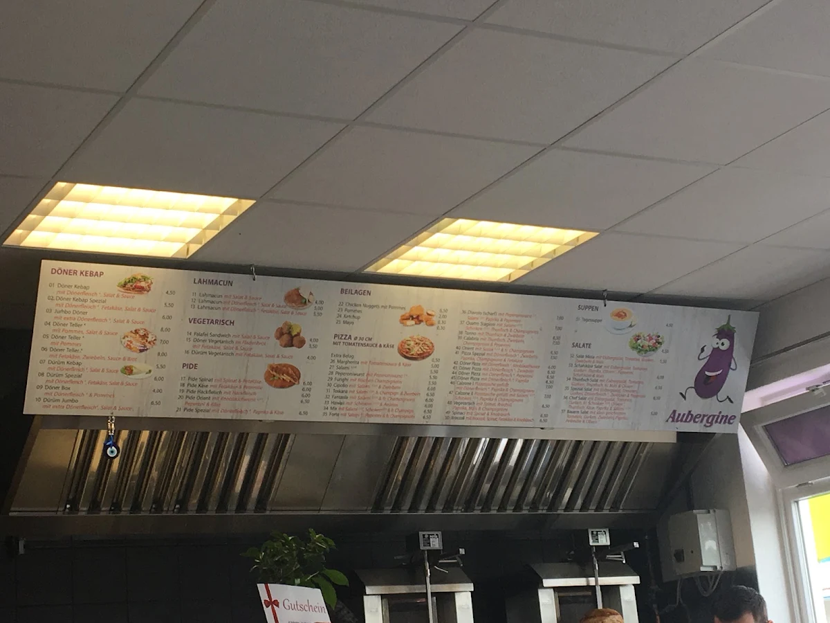 Speisekarte, Aubergine Döner & Pizzeria