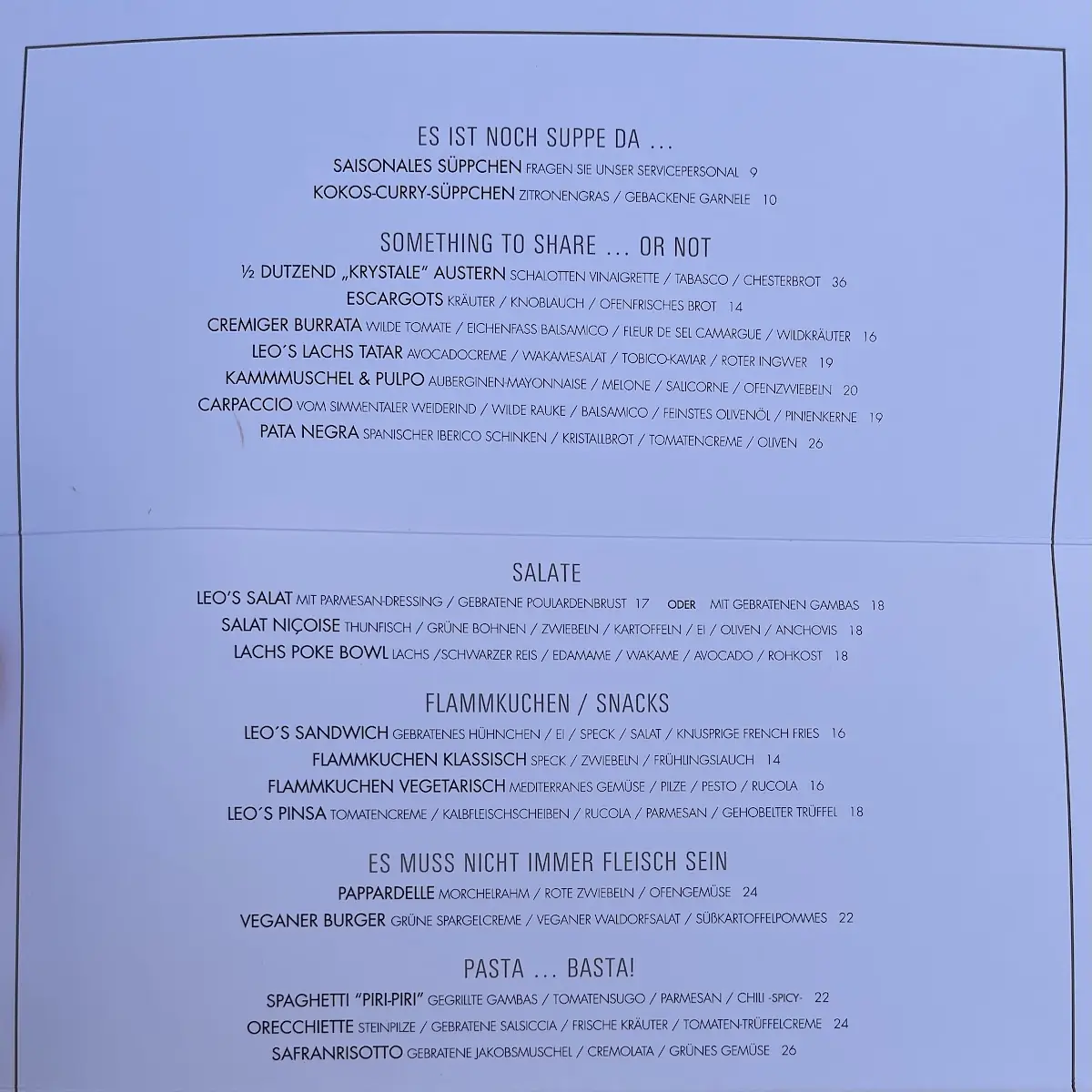 Speisekarte, Leo's | Restaurant, Café & Wine-Bar