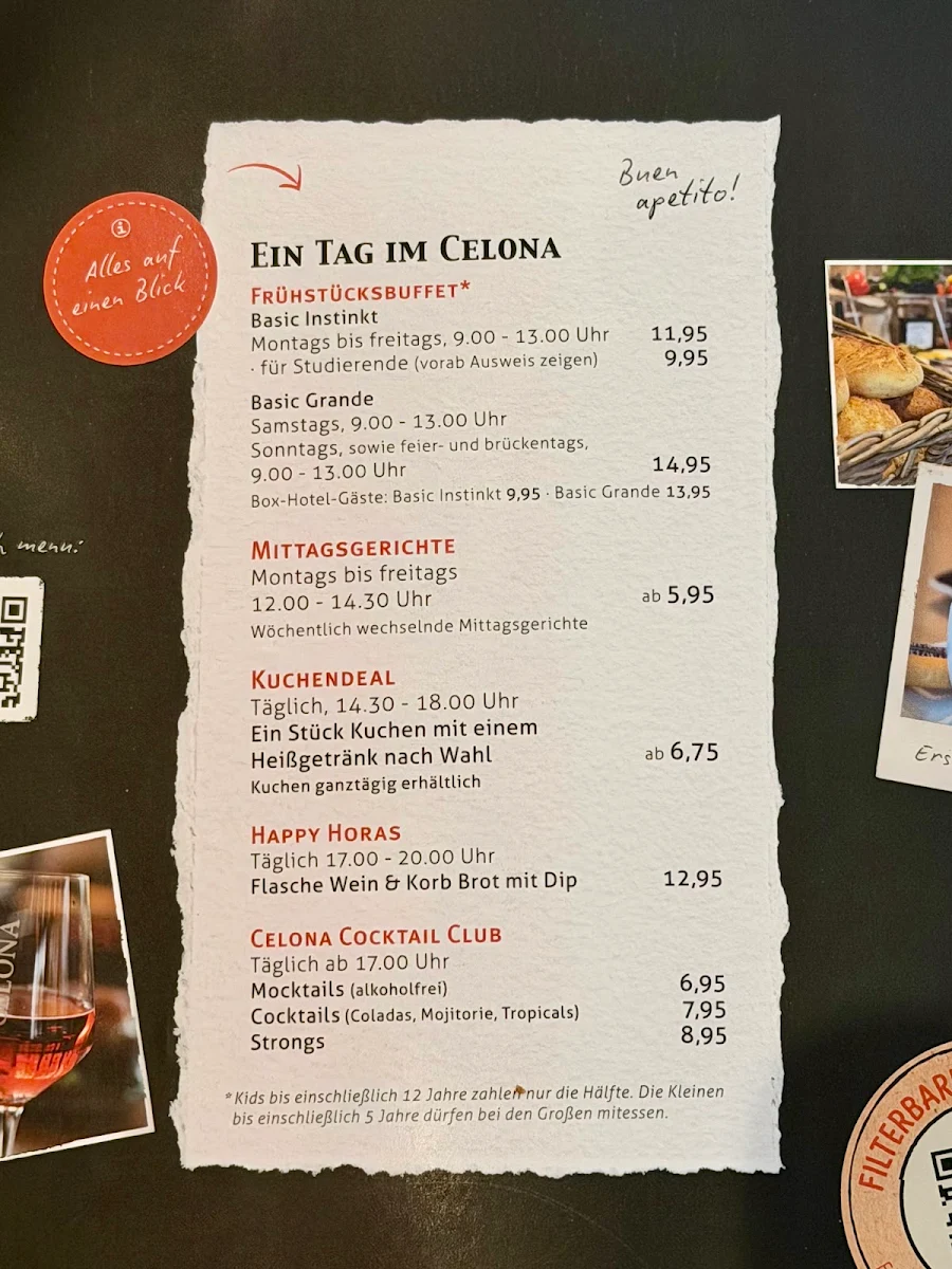 Speisekarte, Café & Bar Celona Göttingen