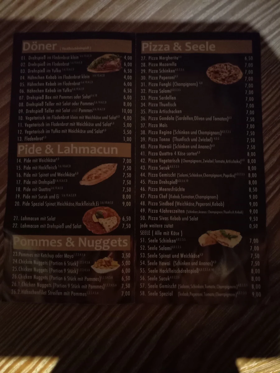 Speisekarte, Öztürk Kebabhaus
