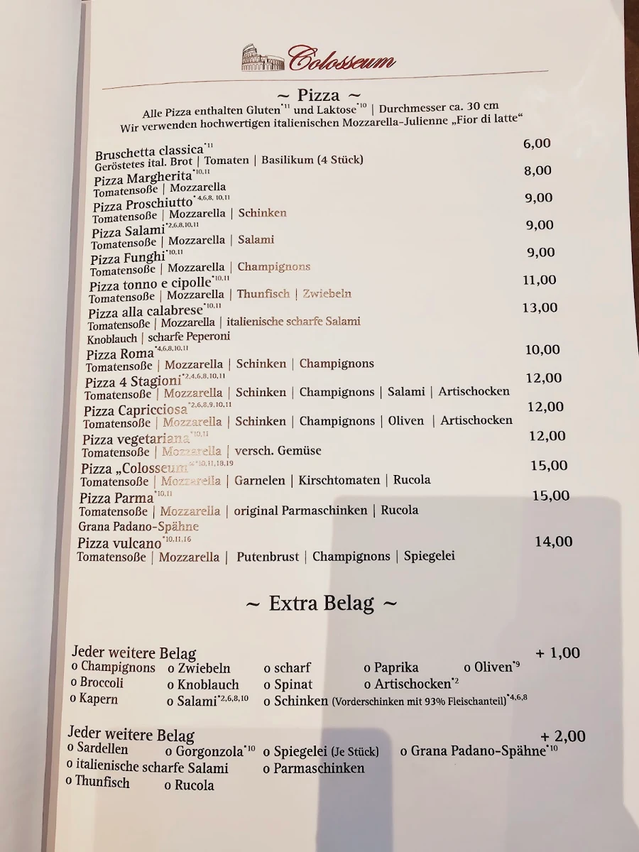 Speisekarte, Restaurant Colosseum