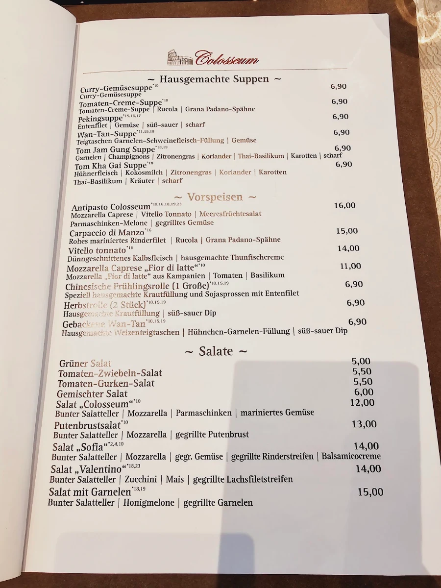 Speisekarte, Restaurant Colosseum