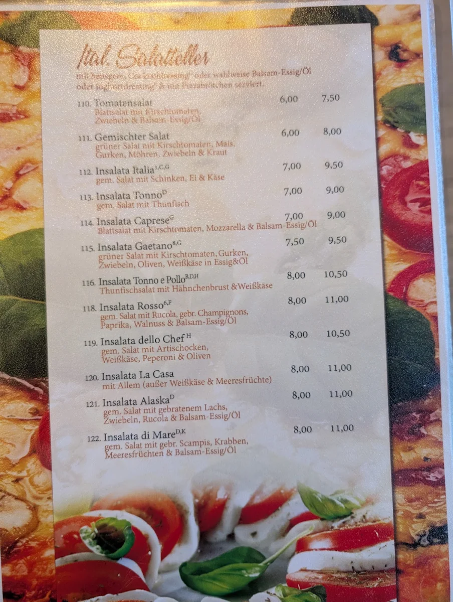 Speisekarte, Ristorante Pizzeria La Casa