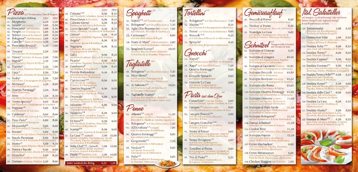 Speisekarte, Ristorante Pizzeria La Casa
