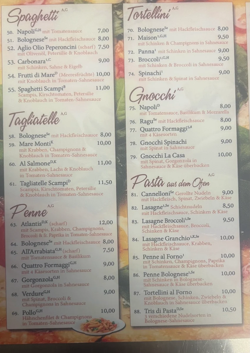 Speisekarte, Ristorante Pizzeria La Casa