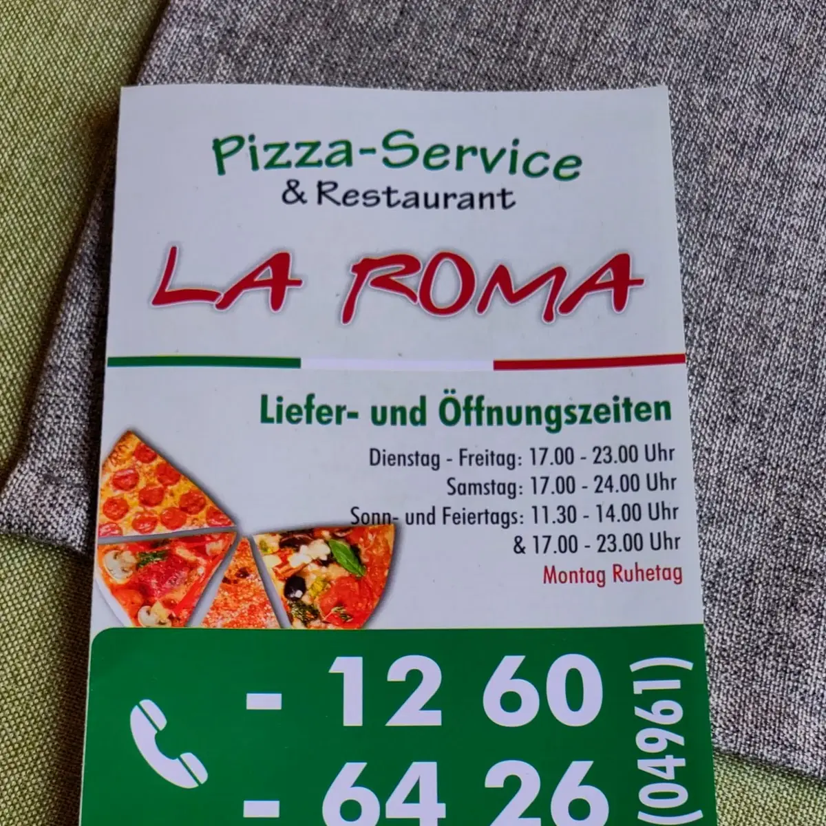 Speisekarte, La Roma Pizzeria