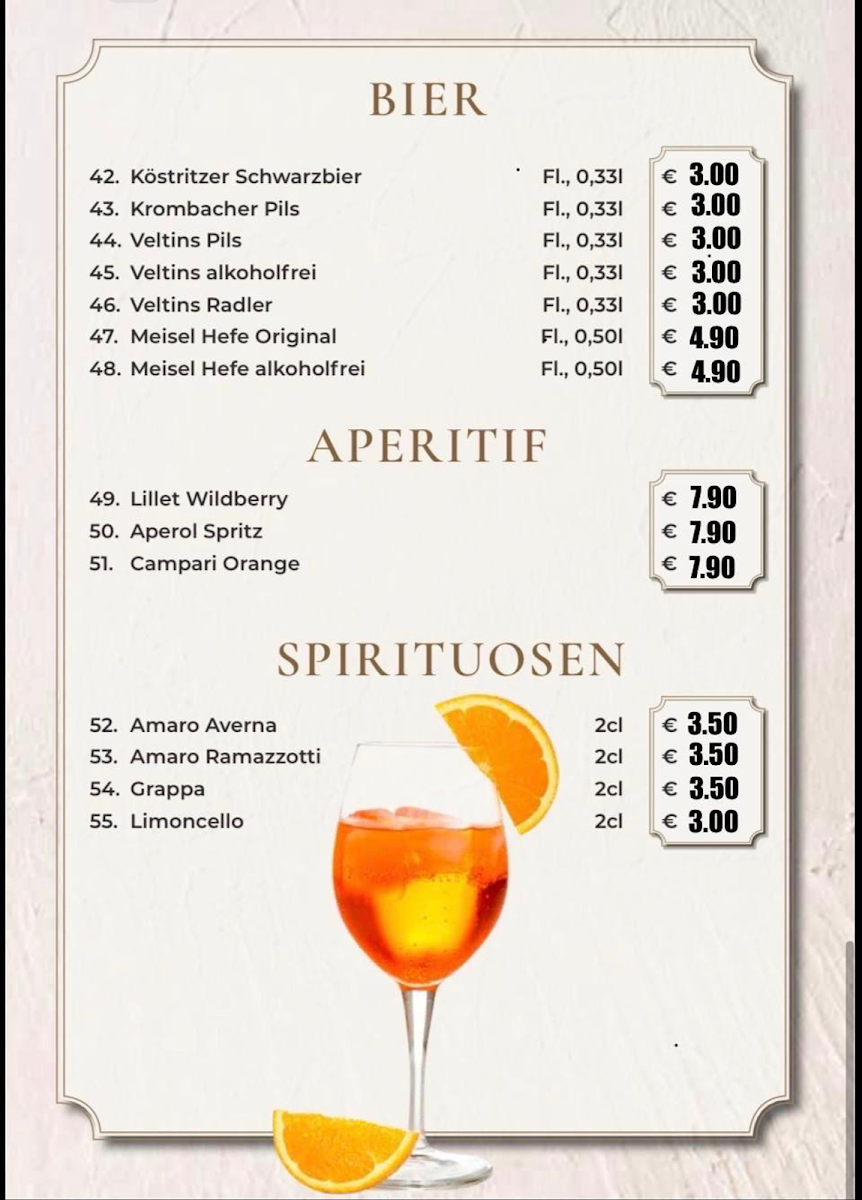 Speisekarte, Pizzeria La Perla
