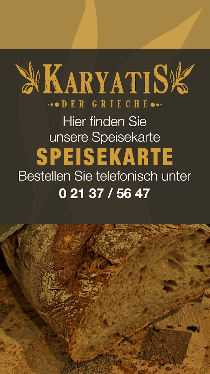 Speisekarte, Restaurant Karyatis