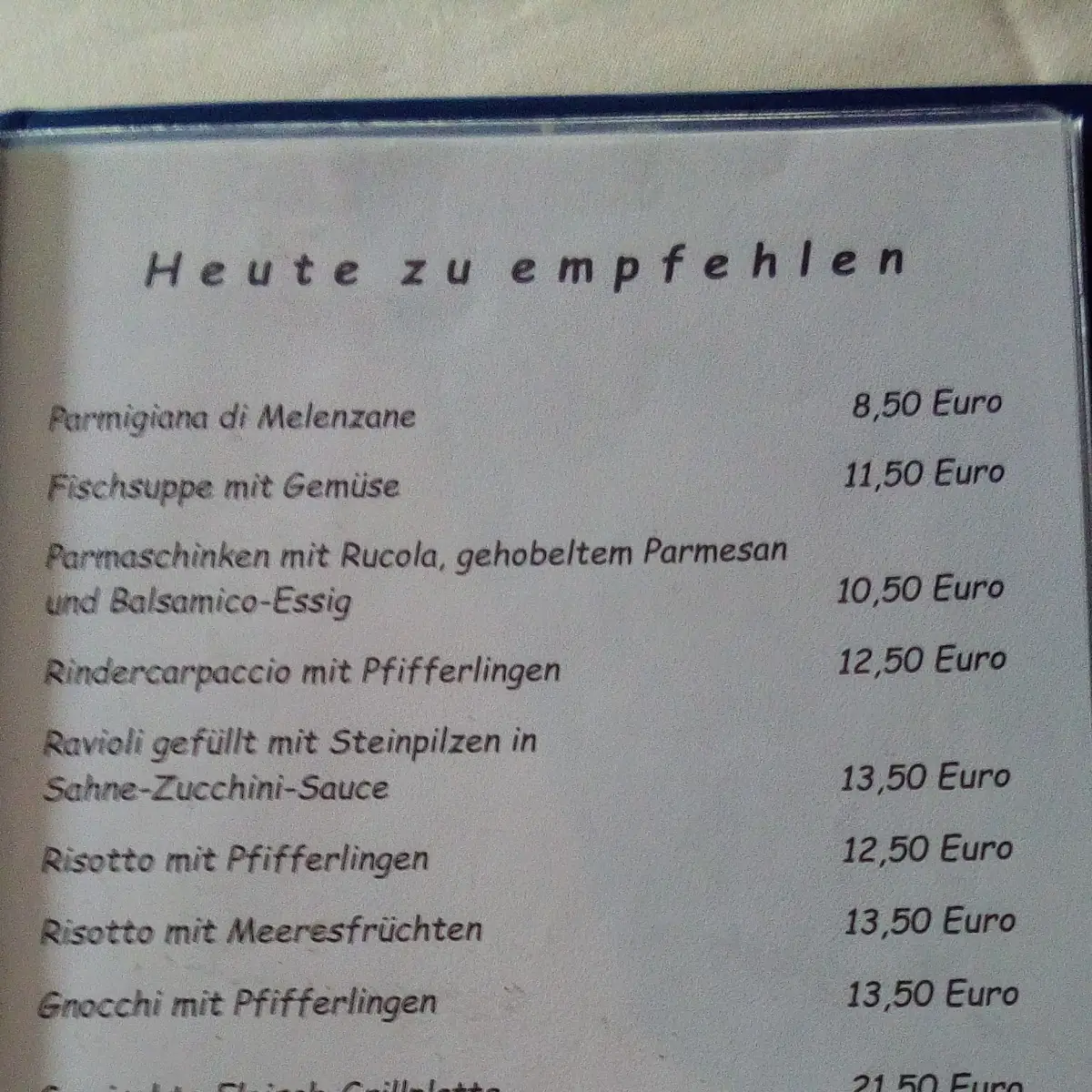 Speisekarte, Ristorante Caruso