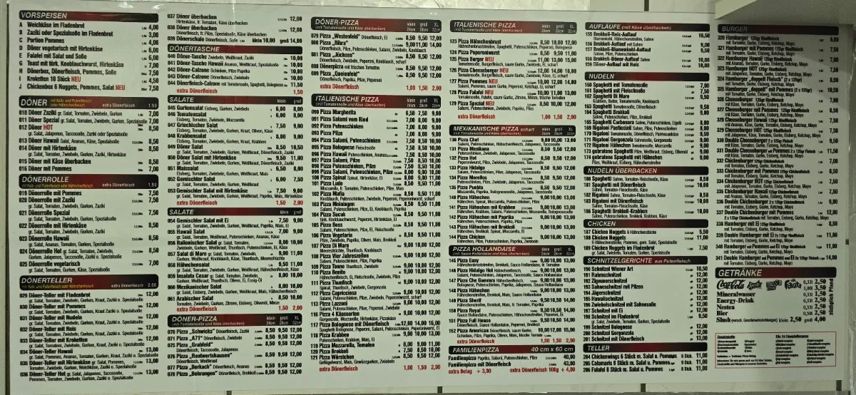 Speisekarte, Pizzeria Boss
