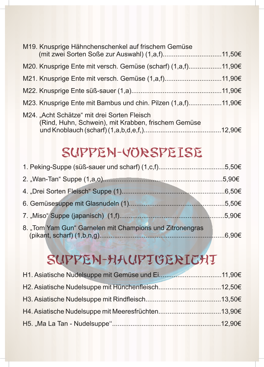 Speisekarte, Ostekrone Asia Ying Bin Betriebs GmbH