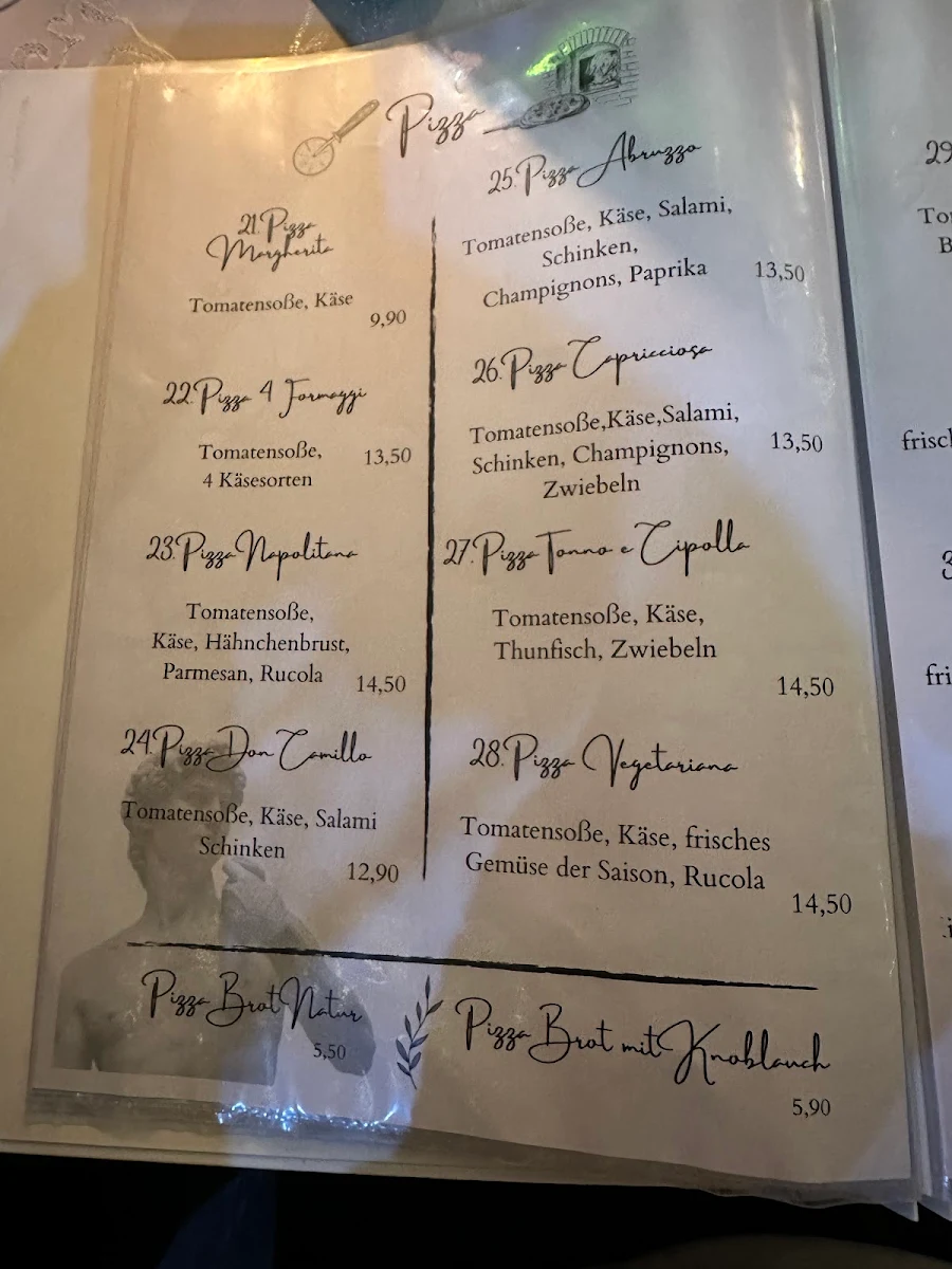 Speisekarte, Osteria Eiscafé Michelangelo
